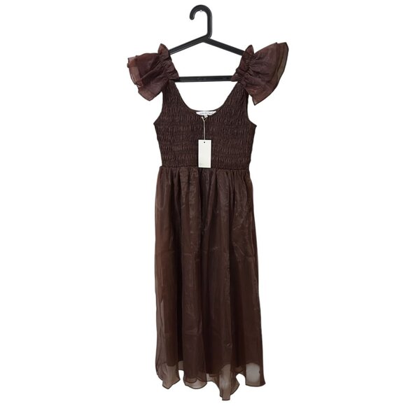 Sofie The Label Brown Taffeta Ruffle Midi Dress Size S Whimsigoth Fairycore - Picture 1 of 9
